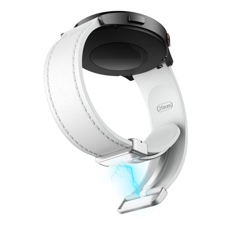 20mm Magnetic Silver Buckle Silicone Leather Watch Band(White) - free shipping - PMC TechLife - Order now!