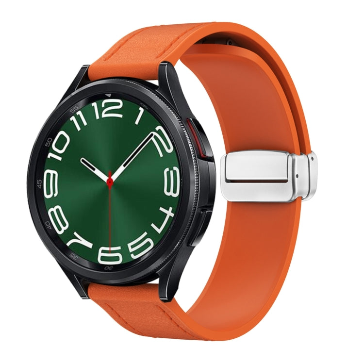 20mm Magnetic Silver Buckle Silicone Leather Watch Band(Orange) - free shipping - PMC TechLife - Order now!