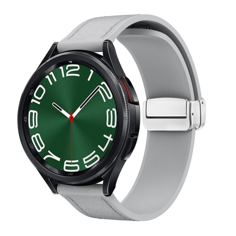 20mm Magnetic Silver Buckle Silicone Leather Watch Band(Grey) - free shipping - PMC TechLife - Order now!