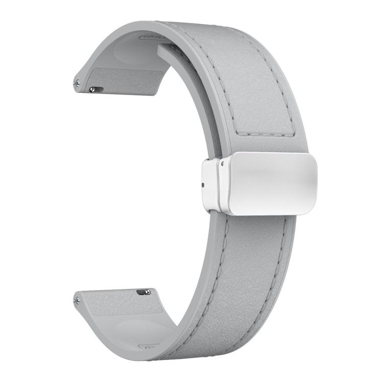 20mm Magnetic Silver Buckle Silicone Leather Watch Band(Grey) - free shipping - PMC TechLife - Order now!