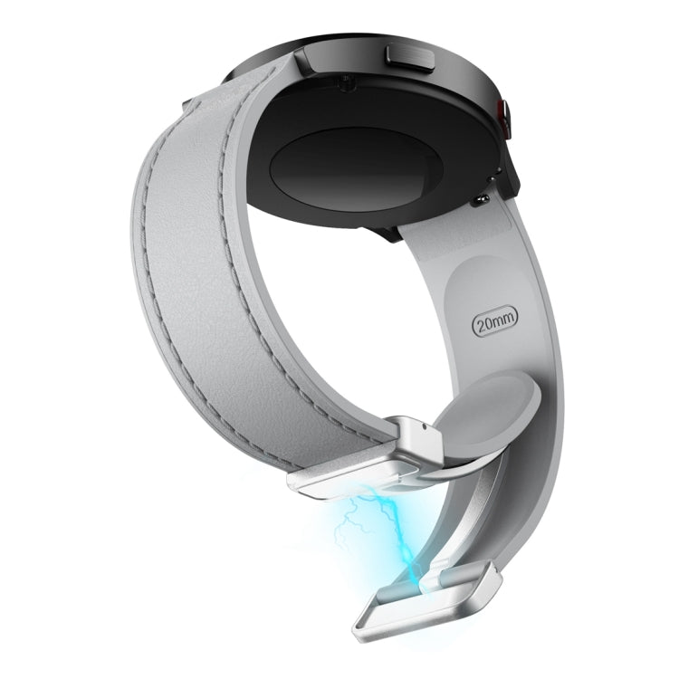 20mm Magnetic Silver Buckle Silicone Leather Watch Band(Grey) - free shipping - PMC TechLife - Order now!