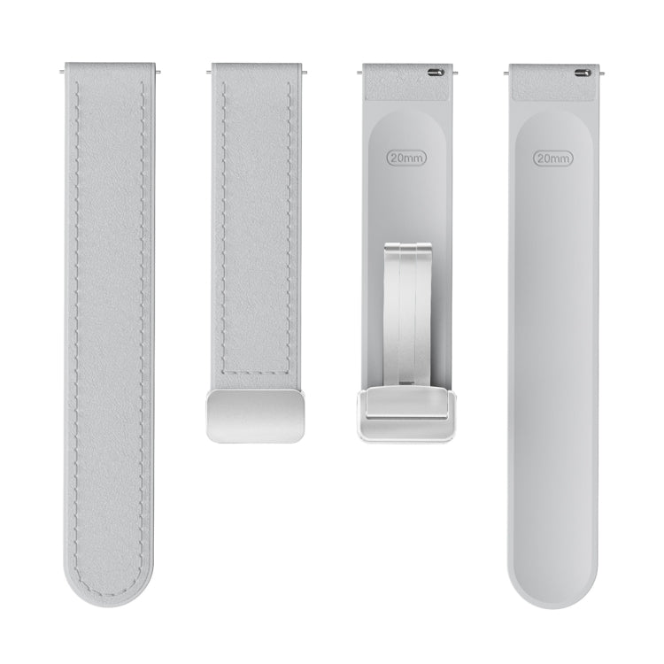 20mm Magnetic Silver Buckle Silicone Leather Watch Band(Grey) - free shipping - PMC TechLife - Order now!