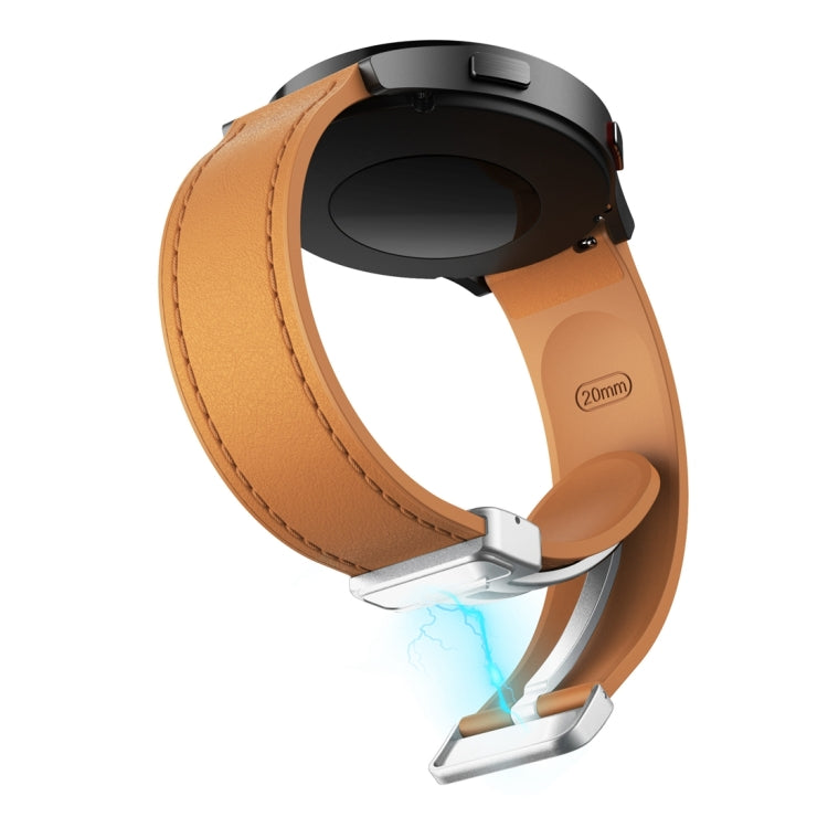 20mm Magnetic Silver Buckle Silicone Leather Watch Band(Light Brown) - free shipping - PMC TechLife - Order now!