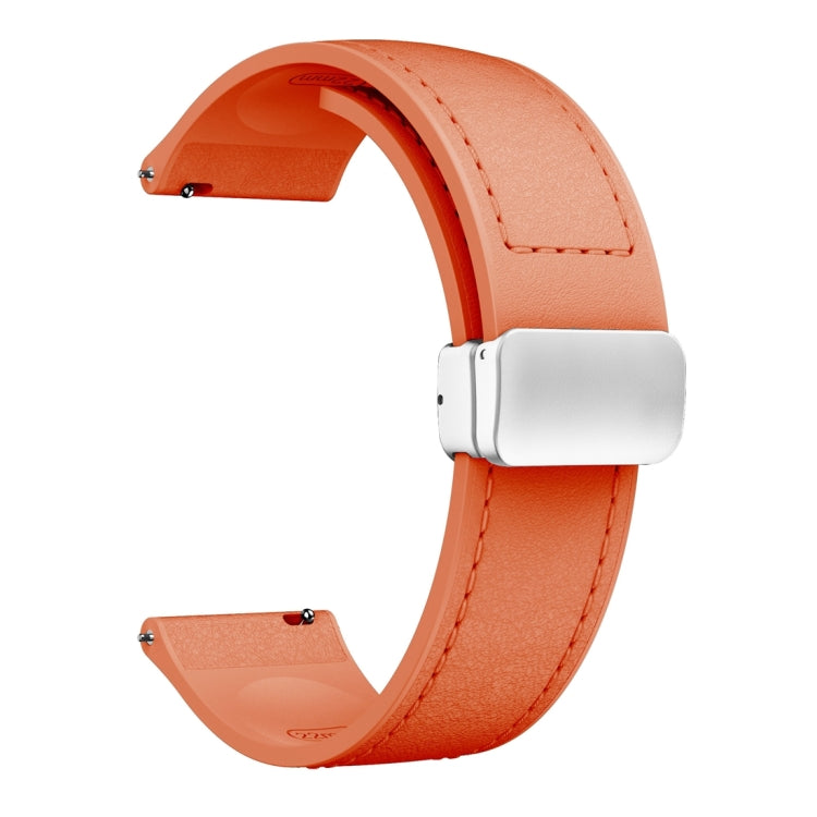 22mm Magnetic Silver Buckle Silicone Leather Watch Band(Orange) - free shipping - PMC TechLife - Order now!