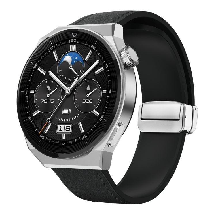 22mm Magnetic Silver Buckle Silicone Leather Watch Band(Black) - free shipping - PMC TechLife - Order now!