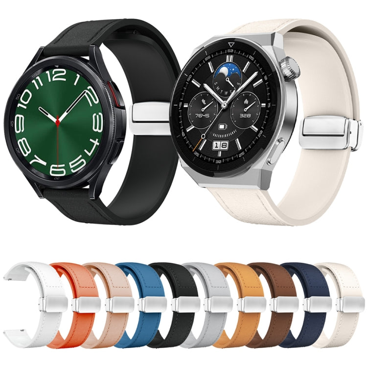 20mm Magnetic Silver Buckle Silicone Leather Watch Band(Black) - free shipping - PMC TechLife - Order now!