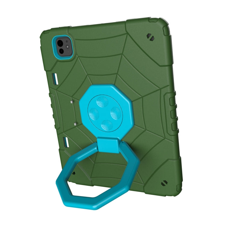 For iPad Pro 11 2024 Spider Turntable Handle Stress Relief Tablet Case(Army Green Blue) - iPad Pro 11 2024 Cases by PMC TechLife | Online Shopping South Africa | PMC TechLife | Buy Now Pay Later Mobicred