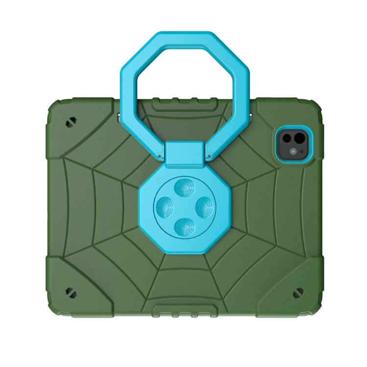 For iPad Pro 11 2024 Spider Turntable Handle Stress Relief Tablet Case(Army Green Blue) - iPad Pro 11 2024 Cases by PMC TechLife | Online Shopping South Africa | PMC TechLife | Buy Now Pay Later Mobicred