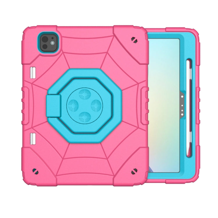 For iPad Pro 11 2024 Spider Turntable Handle Stress Relief Tablet Case(Rose Red Blue) - iPad Pro 11 2024 Cases by PMC TechLife | Online Shopping South Africa | PMC TechLife | Buy Now Pay Later Mobicred