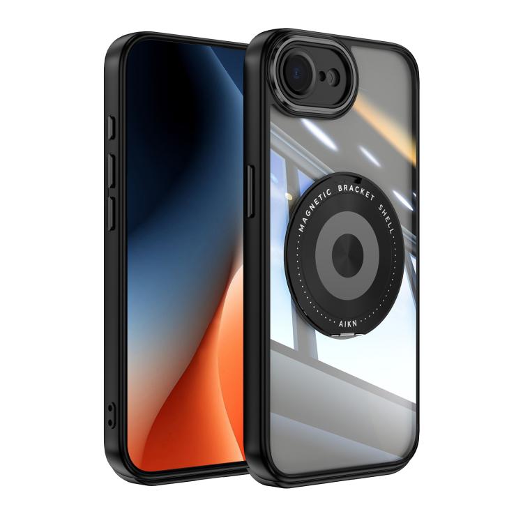 For iPhone 16e 360 Holder Magsafe Acrylic Hybrid TPU Phone Case(Black) - iPhone 16e Cases by PMC TechLife | Online Shopping South Africa | PMC TechLife | Buy Now Pay Later Mobicred