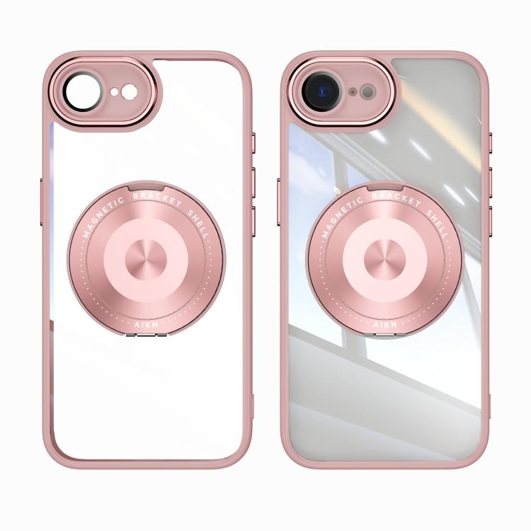 For iPhone 16e 360 Holder Magsafe Acrylic Hybrid TPU Phone Case(Pink) - iPhone 16e Cases by PMC TechLife | Online Shopping South Africa | PMC TechLife | Buy Now Pay Later Mobicred