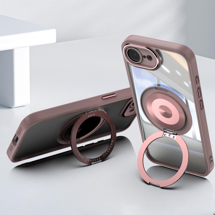 For iPhone 16e 360 Holder Magsafe Acrylic Hybrid TPU Phone Case(Pink) - iPhone 16e Cases by PMC TechLife | Online Shopping South Africa | PMC TechLife | Buy Now Pay Later Mobicred