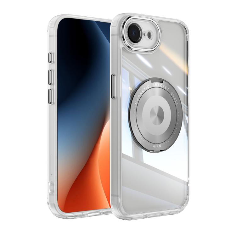 For iPhone 16e 360 Holder Magsafe Acrylic Hybrid TPU Phone Case(Grey) - iPhone 16e Cases by PMC TechLife | Online Shopping South Africa | PMC TechLife | Buy Now Pay Later Mobicred