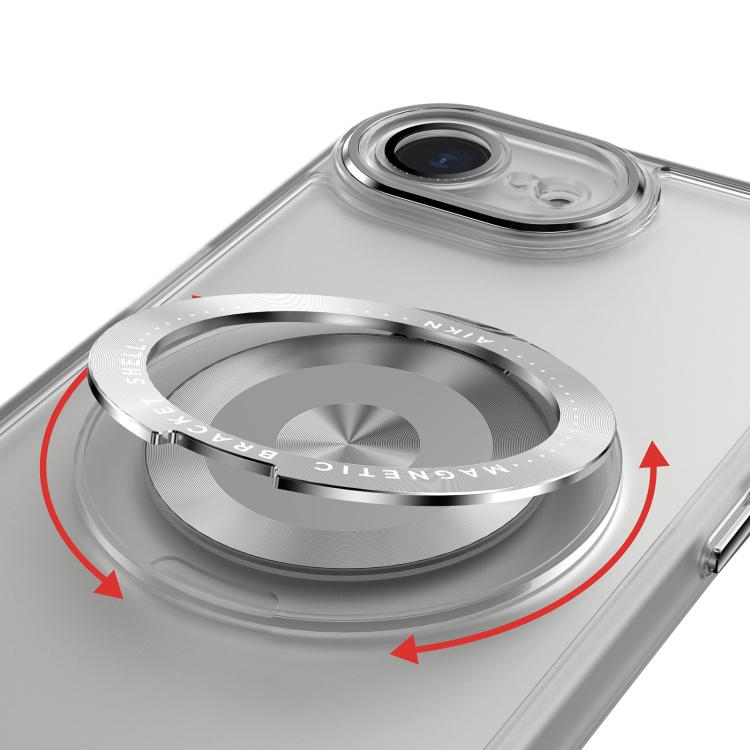 For iPhone 16e 360 Holder Magsafe Acrylic Hybrid TPU Phone Case(Grey) - iPhone 16e Cases by PMC TechLife | Online Shopping South Africa | PMC TechLife | Buy Now Pay Later Mobicred