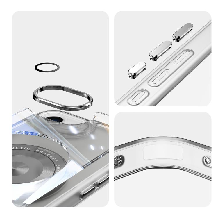 For iPhone 16e 360 Holder Magsafe Acrylic Hybrid TPU Phone Case(Grey) - iPhone 16e Cases by PMC TechLife | Online Shopping South Africa | PMC TechLife | Buy Now Pay Later Mobicred