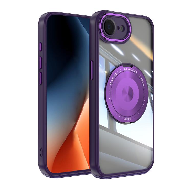 For iPhone 16e 360 Holder Magsafe Acrylic Hybrid TPU Phone Case(Purple) - iPhone 16e Cases by PMC TechLife | Online Shopping South Africa | PMC TechLife | Buy Now Pay Later Mobicred