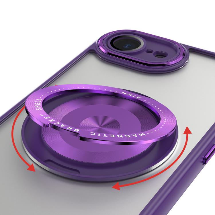 For iPhone 16e 360 Holder Magsafe Acrylic Hybrid TPU Phone Case(Purple) - iPhone 16e Cases by PMC TechLife | Online Shopping South Africa | PMC TechLife | Buy Now Pay Later Mobicred