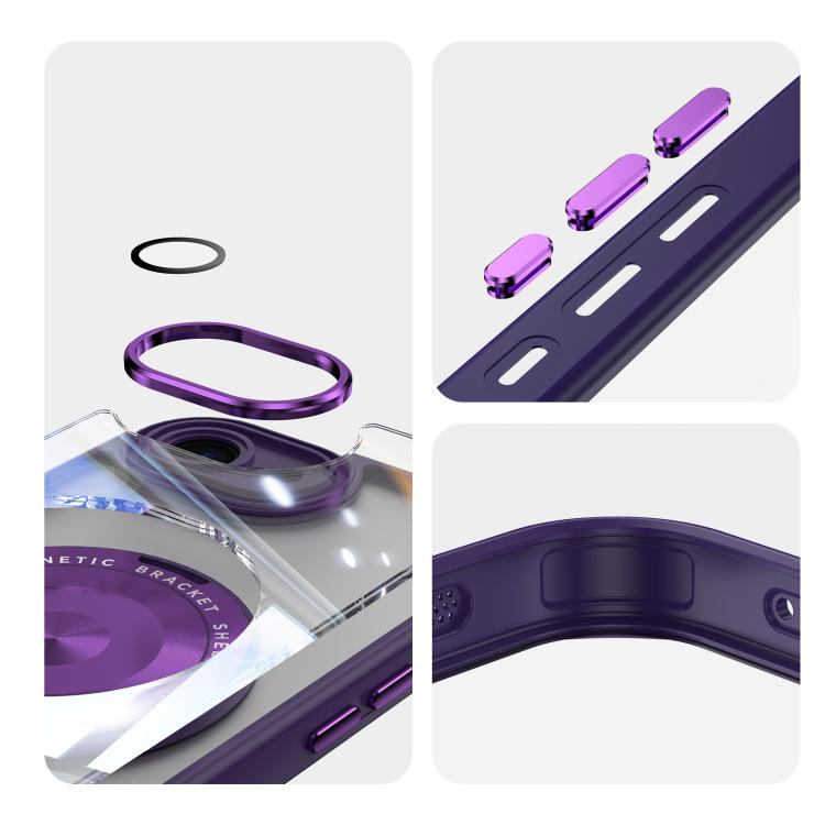 For iPhone 16e 360 Holder Magsafe Acrylic Hybrid TPU Phone Case(Purple) - iPhone 16e Cases by PMC TechLife | Online Shopping South Africa | PMC TechLife | Buy Now Pay Later Mobicred