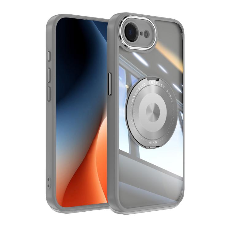 For iPhone 16e 360 Holder Magsafe Acrylic Hybrid TPU Phone Case(Frosted White) - iPhone 16e Cases by PMC TechLife | Online Shopping South Africa | PMC TechLife | Buy Now Pay Later Mobicred