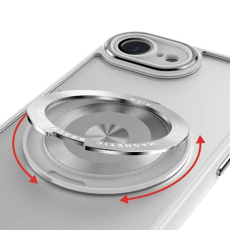 For iPhone 16e 360 Holder Magsafe Acrylic Hybrid TPU Phone Case(Frosted White) - iPhone 16e Cases by PMC TechLife | Online Shopping South Africa | PMC TechLife | Buy Now Pay Later Mobicred