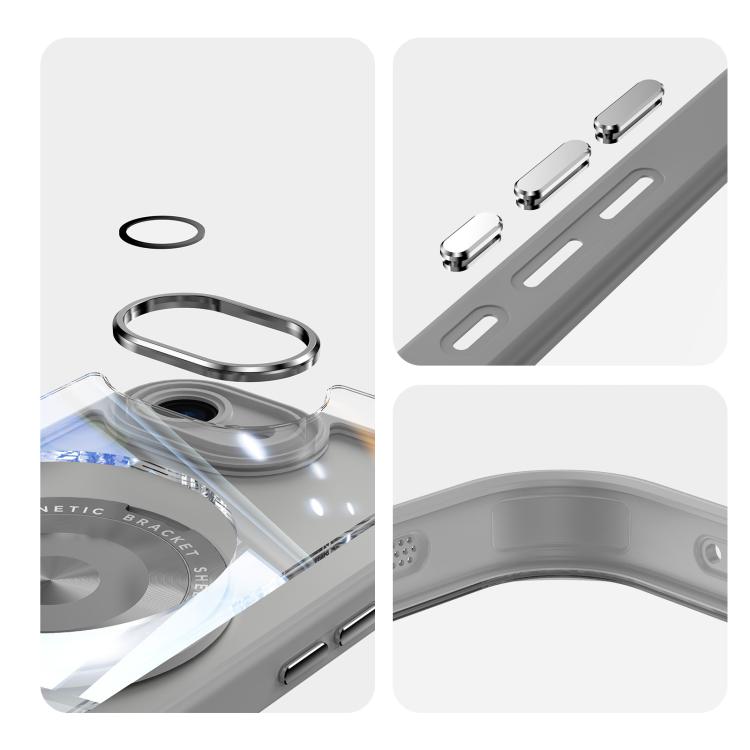 For iPhone 16e 360 Holder Magsafe Acrylic Hybrid TPU Phone Case(Frosted White) - iPhone 16e Cases by PMC TechLife | Online Shopping South Africa | PMC TechLife | Buy Now Pay Later Mobicred