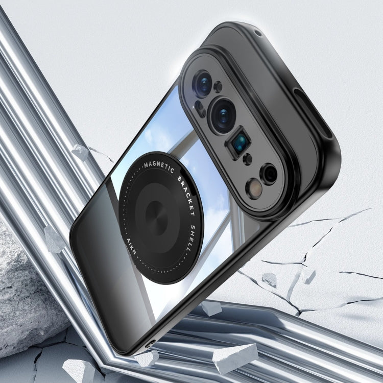 For Google Pixel 9 / 9 Pro 360 Holder Magsafe Acrylic Hybrid TPU Phone Case(Black) - Google Cases by PMC TechLife | Online Shopping South Africa | PMC TechLife | Buy Now Pay Later Mobicred