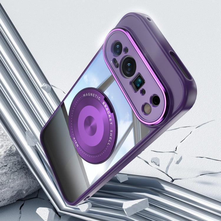 For Google Pixel 9 / 9 Pro 360 Holder Magsafe Acrylic Hybrid TPU Phone Case(Purple) - Google Cases by PMC TechLife | Online Shopping South Africa | PMC TechLife | Buy Now Pay Later Mobicred