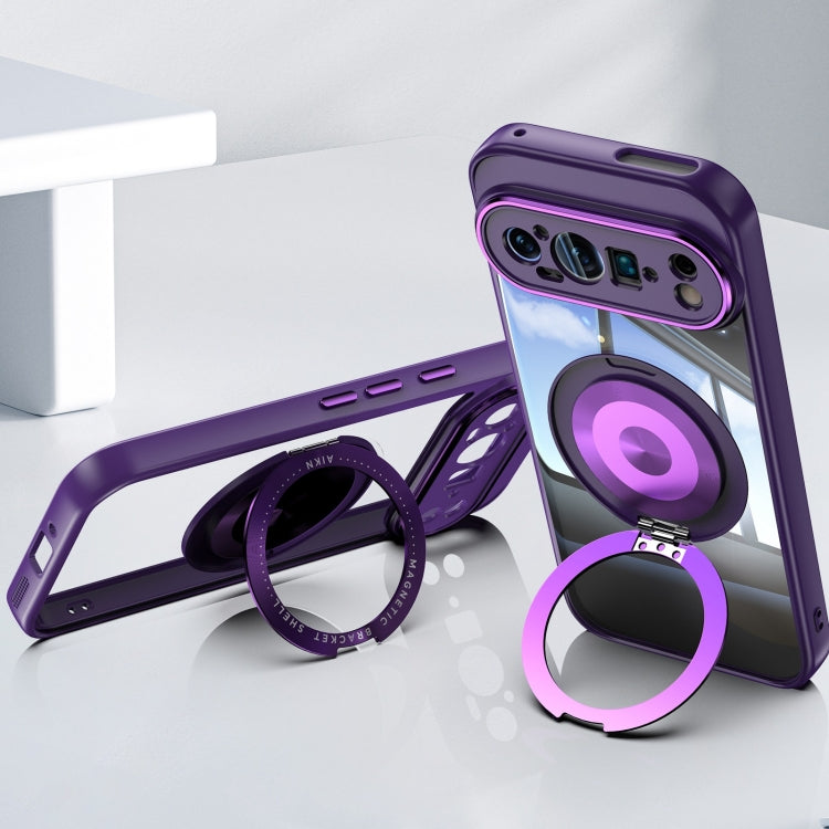 For Google Pixel 9 Pro XL 360 Holder Magsafe Acrylic Hybrid TPU Phone Case(Purple) - Google Cases by PMC TechLife | Online Shopping South Africa | PMC TechLife | Buy Now Pay Later Mobicred