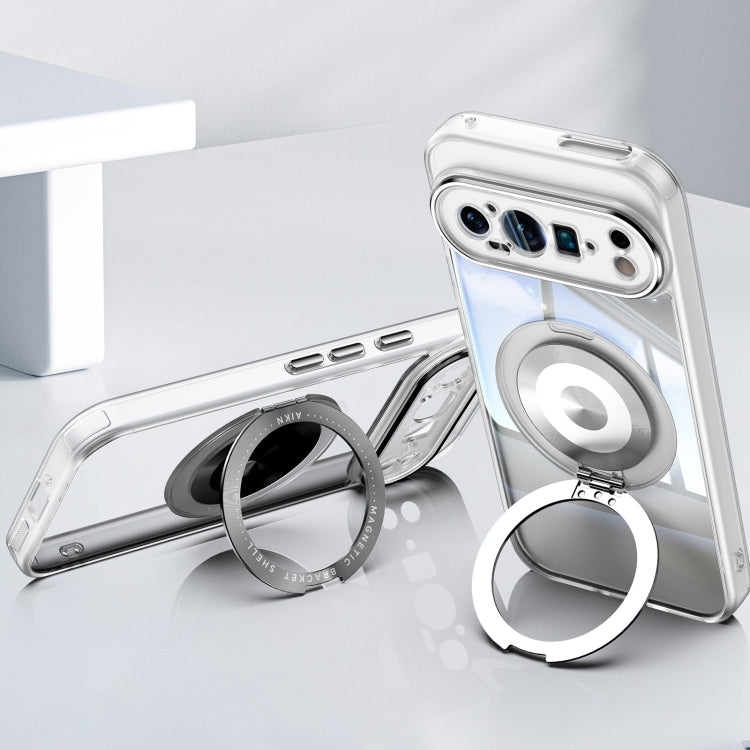 For Google Pixel 9 Pro XL 360 Holder Magsafe Acrylic Hybrid TPU Phone Case(Frosted White) - Google Cases by PMC TechLife | Online Shopping South Africa | PMC TechLife | Buy Now Pay Later Mobicred