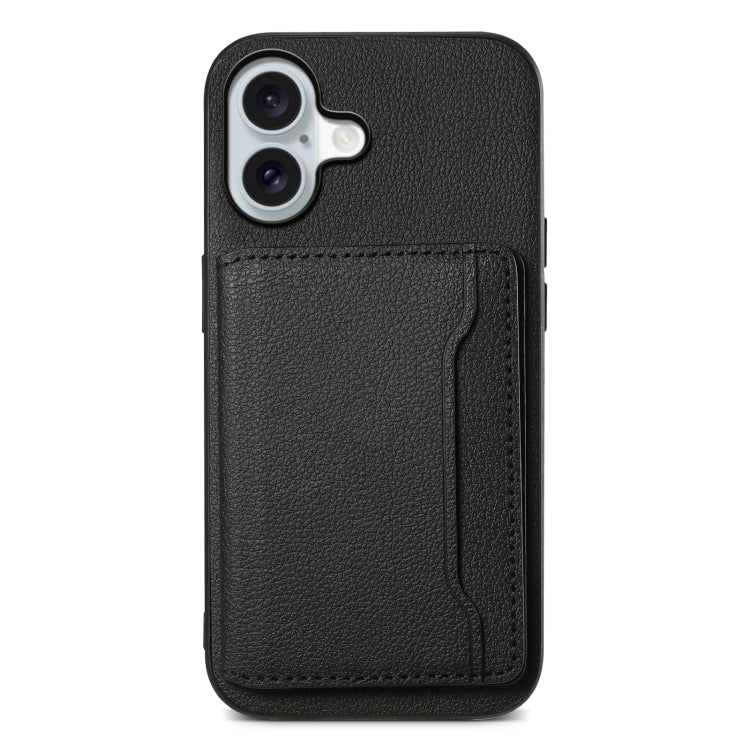 For iPhone 16 Plus Calf Texture Card Bag Design Full Coverage Phone Case(Black) - iPhone 16 Plus Cases by PMC TechLife | Online Shopping South Africa | PMC TechLife | Buy Now Pay Later Mobicred