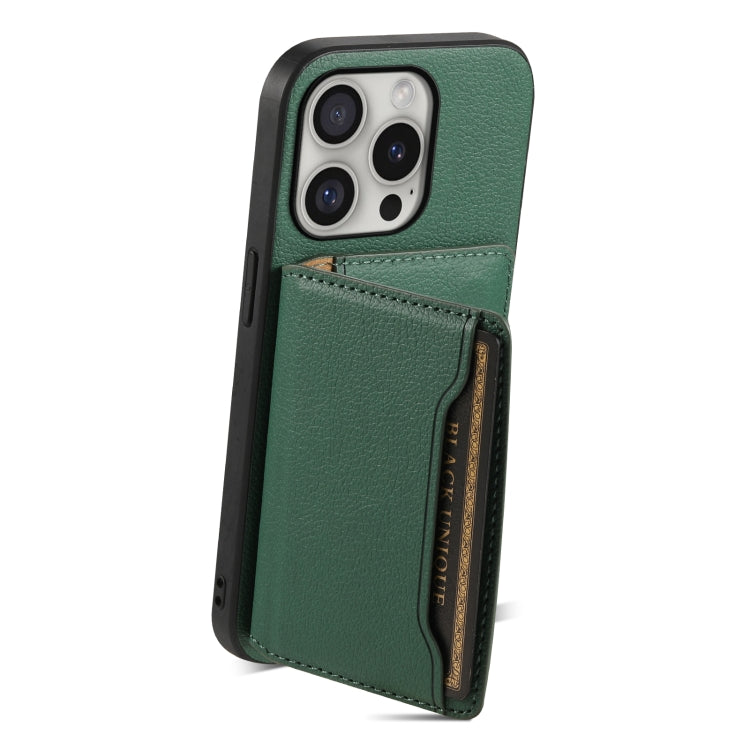 For iPhone 16 Pro Calf Texture Card Bag Design Full Coverage Phone Case(Green) - iPhone 16 Pro Cases by PMC TechLife | Online Shopping South Africa | PMC TechLife | Buy Now Pay Later Mobicred