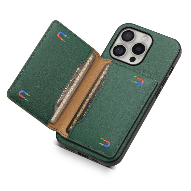 For iPhone 16 Pro Calf Texture Card Bag Design Full Coverage Phone Case(Green) - iPhone 16 Pro Cases by PMC TechLife | Online Shopping South Africa | PMC TechLife | Buy Now Pay Later Mobicred