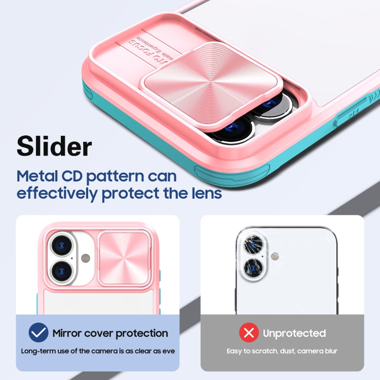 For iPhone 16 Sliding Camshield Acrylic Hybrid TPU Phone Case(Pink Cyan) - iPhone 16 Cases by PMC TechLife | Online Shopping South Africa | PMC TechLife | Buy Now Pay Later Mobicred