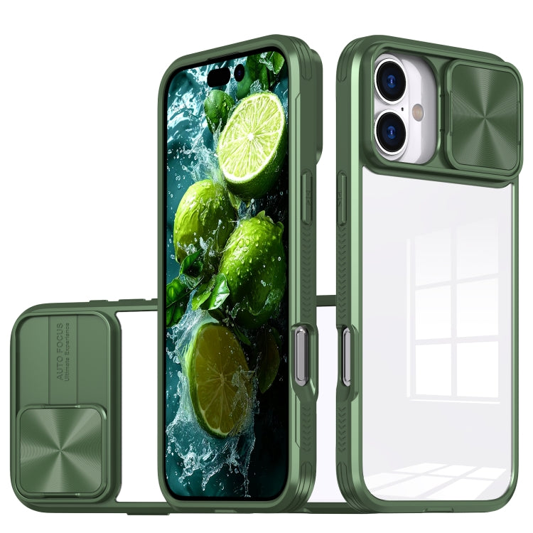 For iPhone 16 Sliding Camshield Acrylic Hybrid TPU Phone Case(Olive Green) - iPhone 16 Cases by PMC TechLife | Online Shopping South Africa | PMC TechLife | Buy Now Pay Later Mobicred