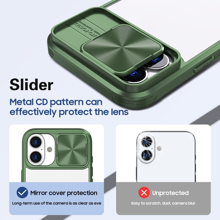 For iPhone 16 Sliding Camshield Acrylic Hybrid TPU Phone Case(Olive Green) - iPhone 16 Cases by PMC TechLife | Online Shopping South Africa | PMC TechLife | Buy Now Pay Later Mobicred