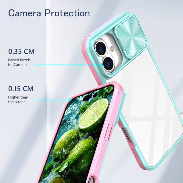 For iPhone 16 Sliding Camshield Acrylic Hybrid TPU Phone Case(Blue Pink) - iPhone 16 Cases by PMC TechLife | Online Shopping South Africa | PMC TechLife | Buy Now Pay Later Mobicred
