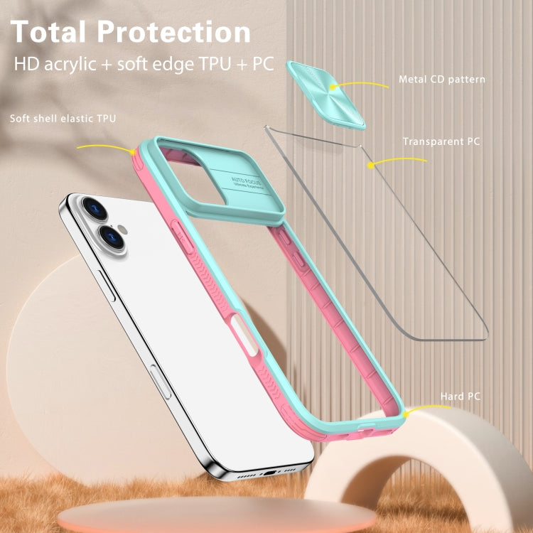 For iPhone 16 Pro Sliding Camshield Acrylic Hybrid TPU Phone Case(Blue Pink) - iPhone 16 Pro Cases by PMC TechLife | Online Shopping South Africa | PMC TechLife | Buy Now Pay Later Mobicred