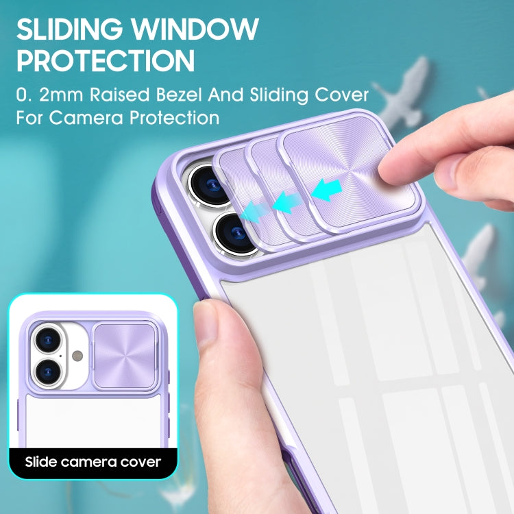 For iPhone 16 Plus Sliding Camshield Acrylic Hybrid TPU Phone Case(Purple) - iPhone 16 Plus Cases by PMC TechLife | Online Shopping South Africa | PMC TechLife | Buy Now Pay Later Mobicred