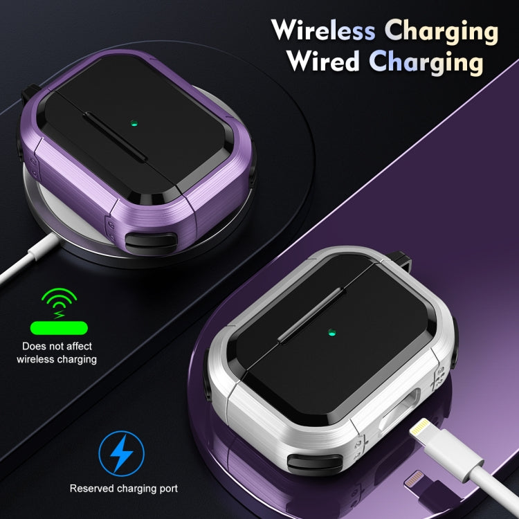 For AirPods 3 Armor TPU + PC Earbuds Box Protective Case with Metal Buckle(Violet) - For AirPods 3 by PMC Jewellery | Online Shopping South Africa | PMC Jewellery | Buy Now Pay Later Mobicred