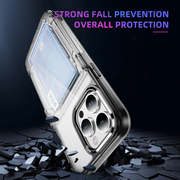 For iPhone 16 Card Holder Acrylic Hybrid TPU Phone Case(Transparent Black) - iPhone 16 Cases by PMC TechLife | Online Shopping South Africa | PMC TechLife | Buy Now Pay Later Mobicred