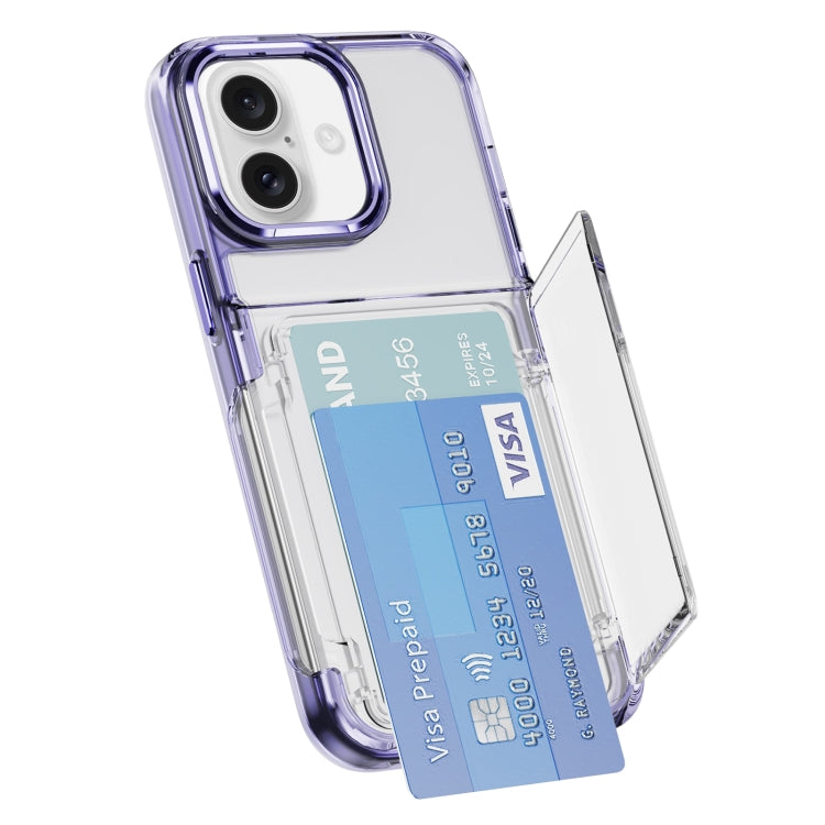 For iPhone 16 Card Holder Acrylic Hybrid TPU Phone Case(Transparent Purple) - iPhone 16 Cases by PMC TechLife | Online Shopping South Africa | PMC TechLife | Buy Now Pay Later Mobicred