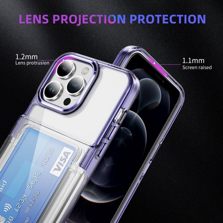 For iPhone 16 Card Holder Acrylic Hybrid TPU Phone Case(Transparent Purple) - iPhone 16 Cases by PMC TechLife | Online Shopping South Africa | PMC TechLife | Buy Now Pay Later Mobicred