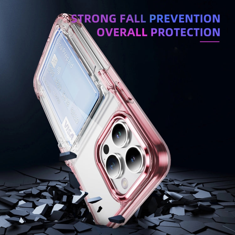 For iPhone 16 Pro Max Card Holder Acrylic Hybrid TPU Phone Case(Transparent Pink) - iPhone 16 Pro Max Cases by PMC TechLife | Online Shopping South Africa | PMC TechLife | Buy Now Pay Later Mobicred
