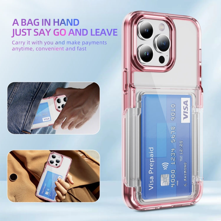 For iPhone 16 Pro Max Card Holder Acrylic Hybrid TPU Phone Case(Transparent Pink) - iPhone 16 Pro Max Cases by PMC TechLife | Online Shopping South Africa | PMC TechLife | Buy Now Pay Later Mobicred