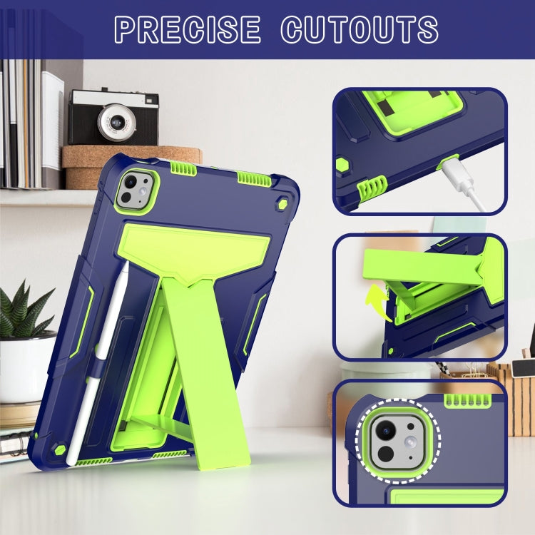 For iPad Pro 11 2024 T Holder Robot Silicone Hybrid PC Tablet Case(Navy Yellow Green) - iPad Pro 11 2024 Cases by PMC TechLife | Online Shopping South Africa | PMC TechLife | Buy Now Pay Later Mobicred