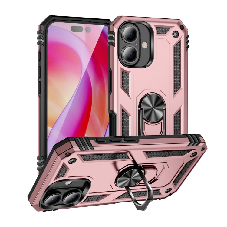 For iPhone 16 Shockproof TPU Hybrid PC Phone Case with Holder(Rose Gold) - iPhone 16 Cases by PMC TechLife | Online Shopping South Africa | PMC TechLife | Buy Now Pay Later Mobicred