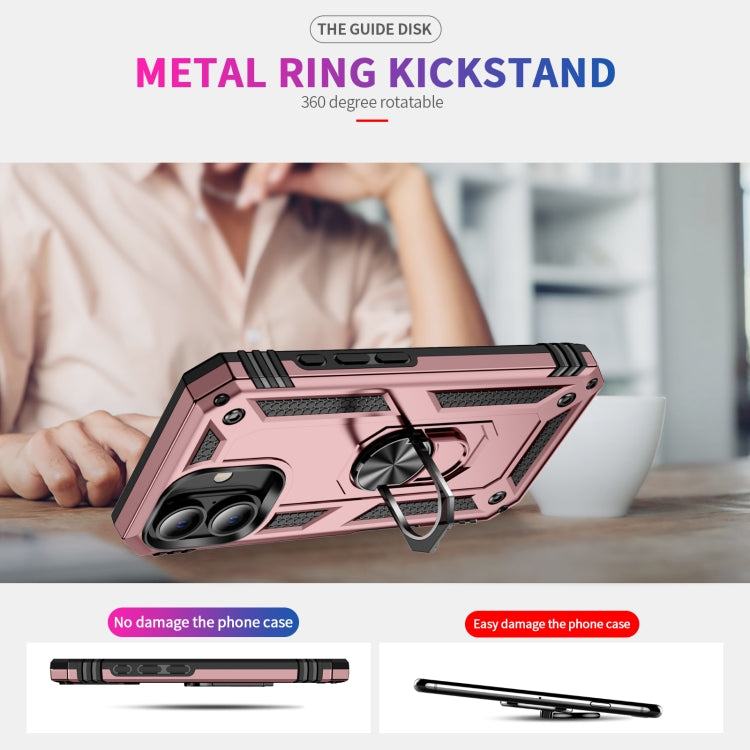 For iPhone 16 Shockproof TPU Hybrid PC Phone Case with Holder(Rose Gold) - iPhone 16 Cases by PMC TechLife | Online Shopping South Africa | PMC TechLife | Buy Now Pay Later Mobicred