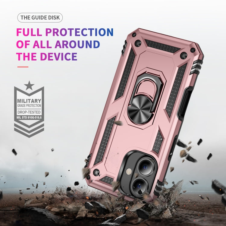 For iPhone 16 Shockproof TPU Hybrid PC Phone Case with Holder(Rose Gold) - iPhone 16 Cases by PMC TechLife | Online Shopping South Africa | PMC TechLife | Buy Now Pay Later Mobicred