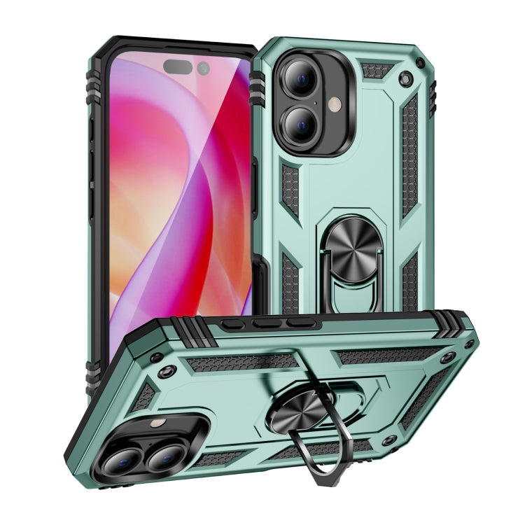 For iPhone 16 Shockproof TPU Hybrid PC Phone Case with Holder(Dark Green) - iPhone 16 Cases by PMC TechLife | Online Shopping South Africa | PMC TechLife | Buy Now Pay Later Mobicred