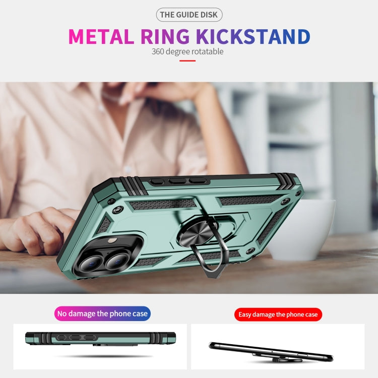 For iPhone 16 Shockproof TPU Hybrid PC Phone Case with Holder(Dark Green) - iPhone 16 Cases by PMC TechLife | Online Shopping South Africa | PMC TechLife | Buy Now Pay Later Mobicred